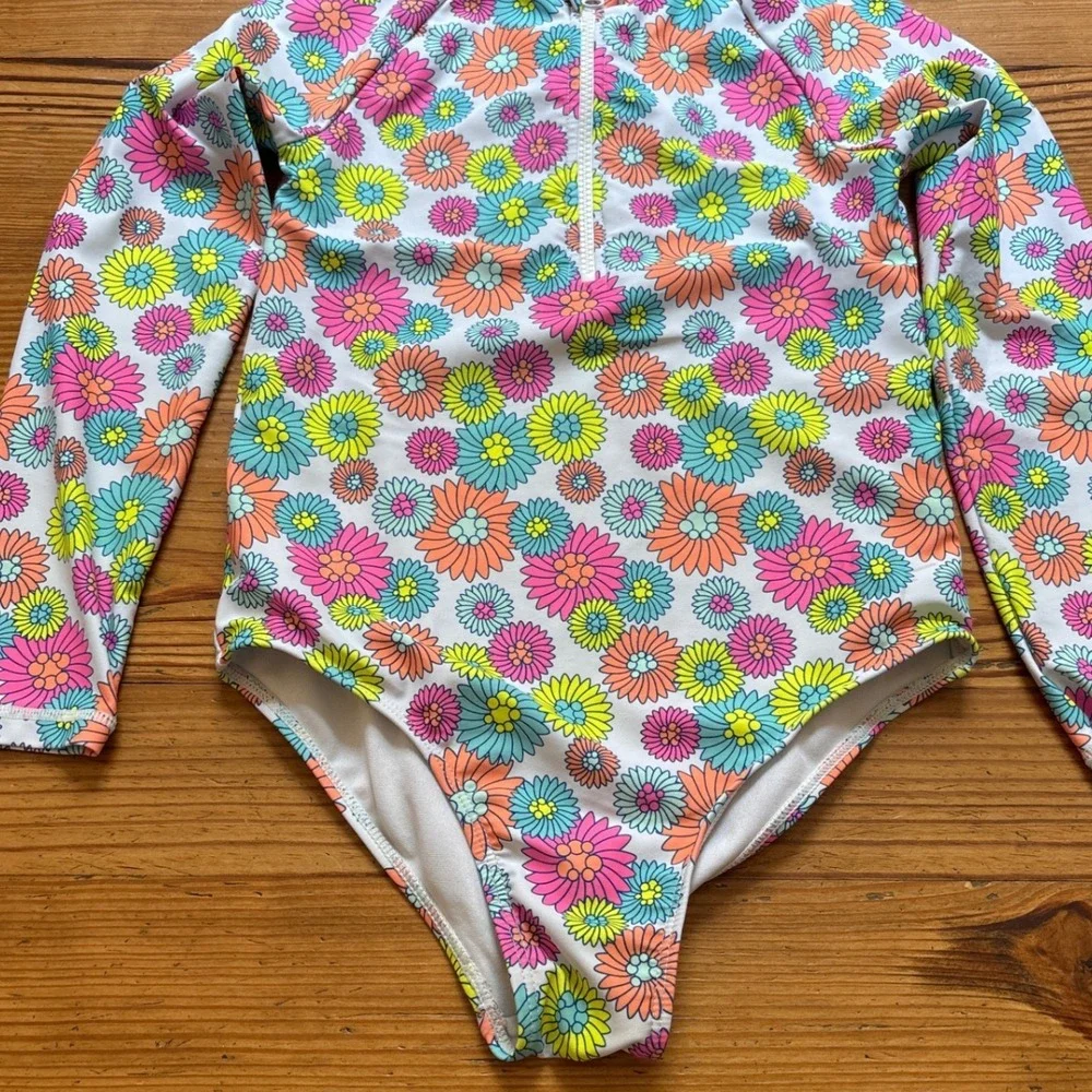 Betsey Johnson Rash Guard Kids Multicolor Excellent Floral Daisy Zip SIZE 12‎